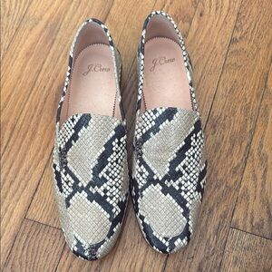 J. Crew Women's Snake Pattern Loafers - Black and Cream